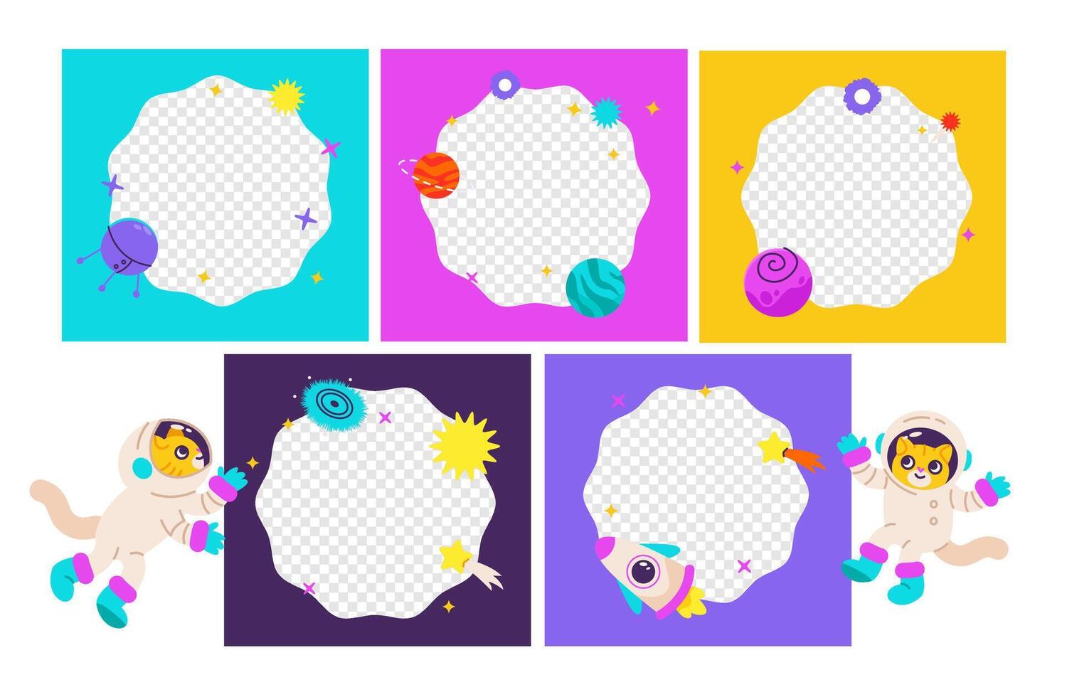 Cute kids frames for photos or text on a space theme vector