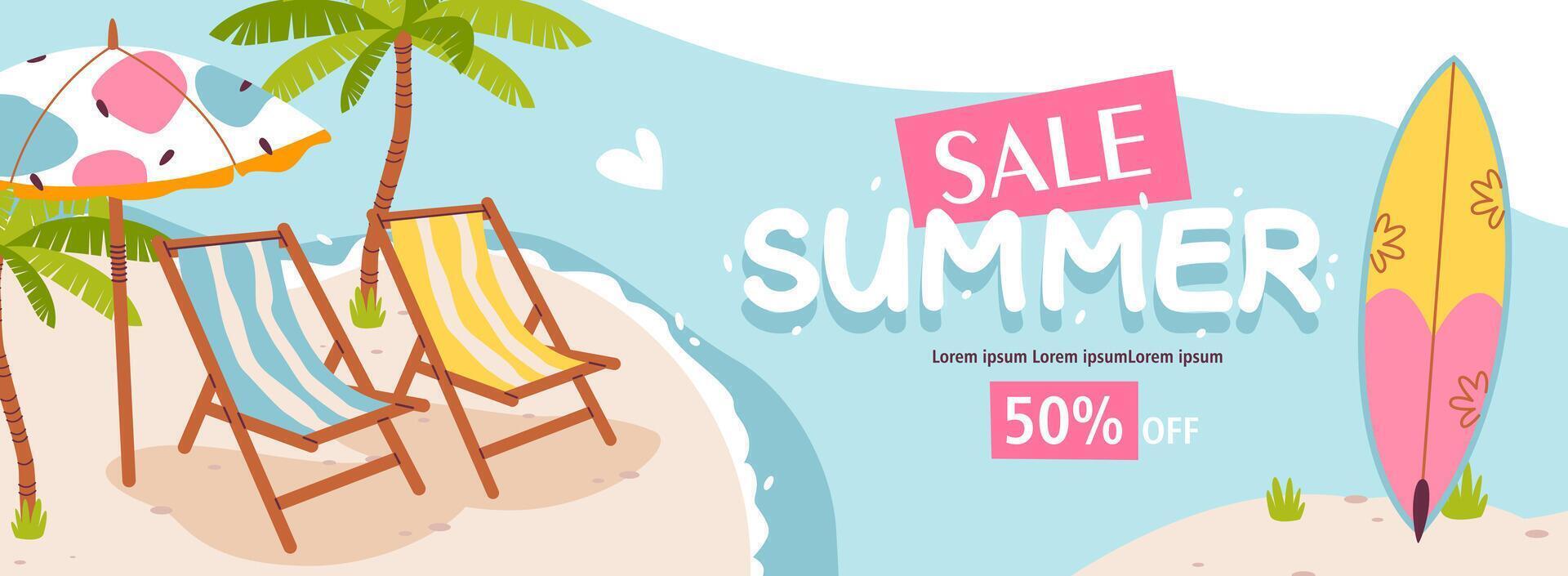 Summer banner or poster. Template with summer cute elements vector