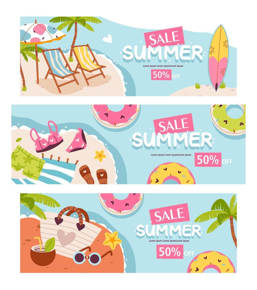 Summer banner or poster. Template with summer cute elements vector