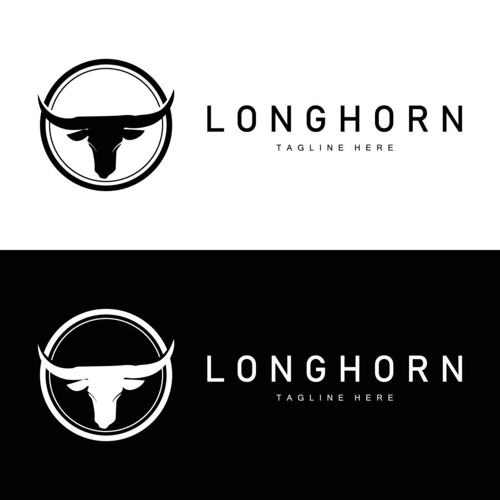 Longhorn logo design vintage old bull texas western country black silhouette vector