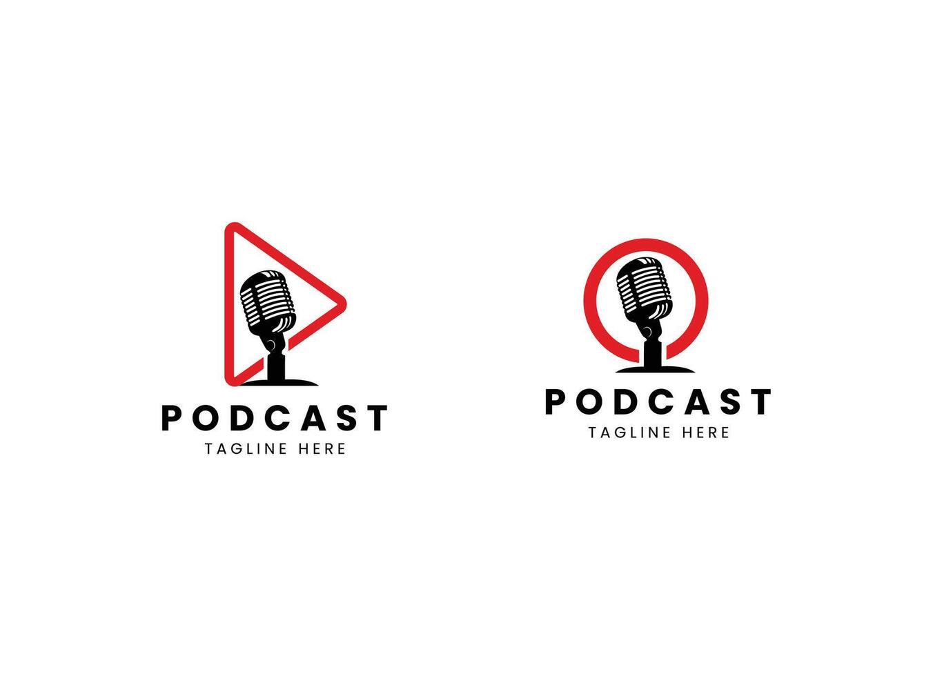 Podcast chat logo template with line art style vector