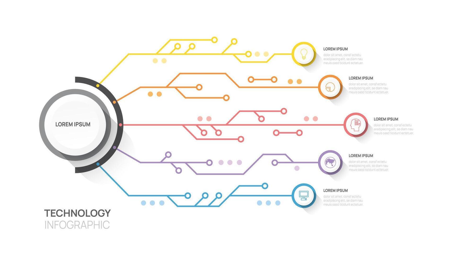 Infographic Circuit board technology template. 5 step design, digital marketing data, presentation infographics. vector