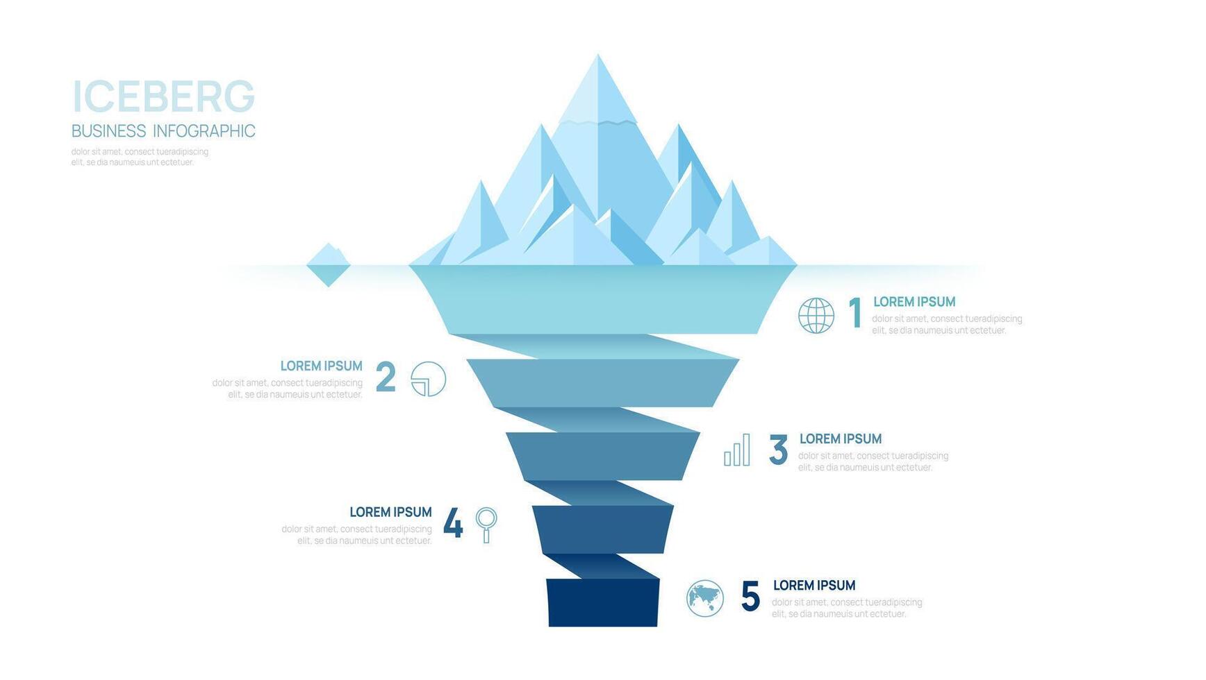 Iceberg infographic template for business. Modern 5 steps infographics. vector
