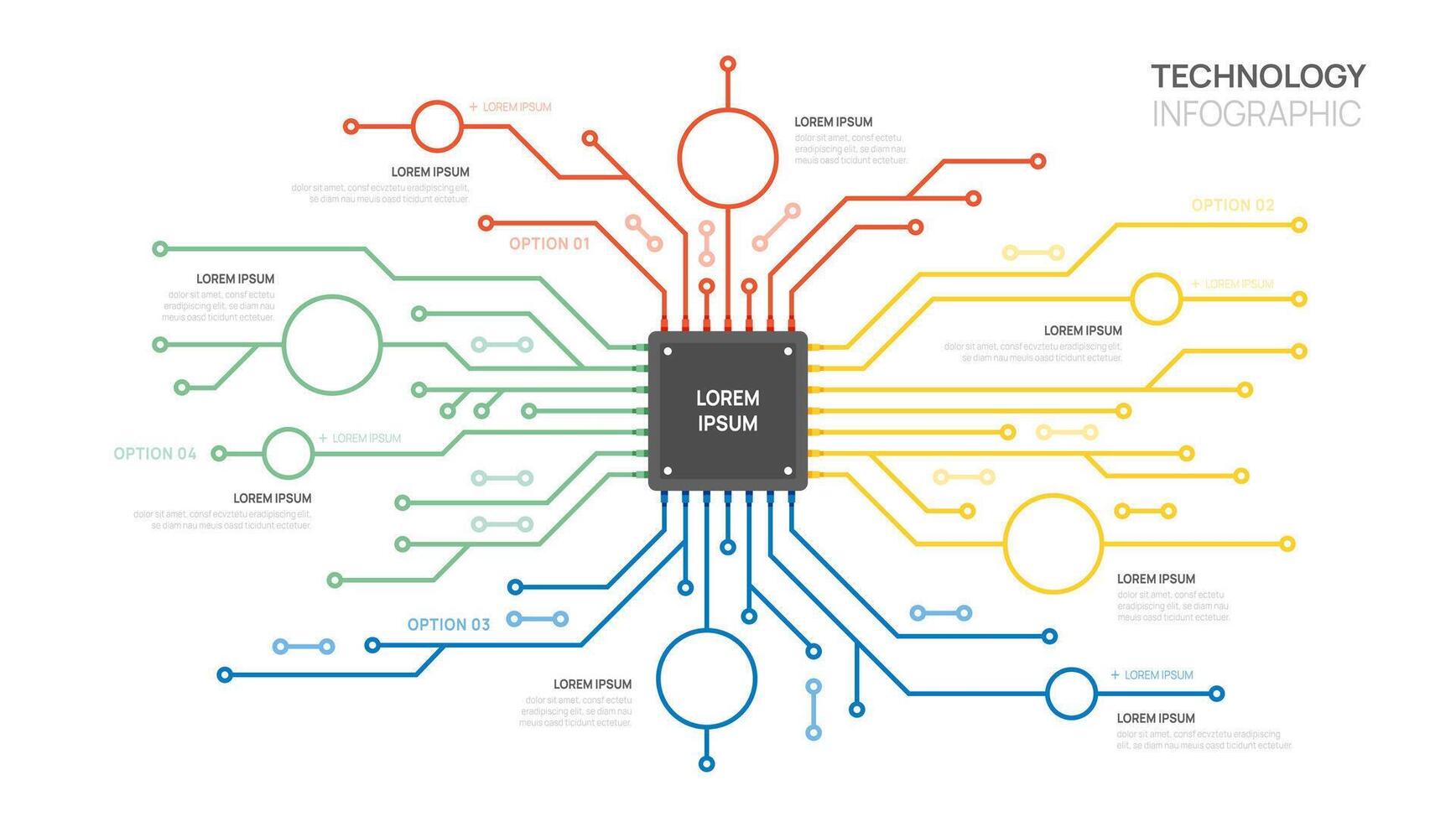 Infographic Circuit board technology template. 4 step design, digital marketing data, presentation infographics. vector