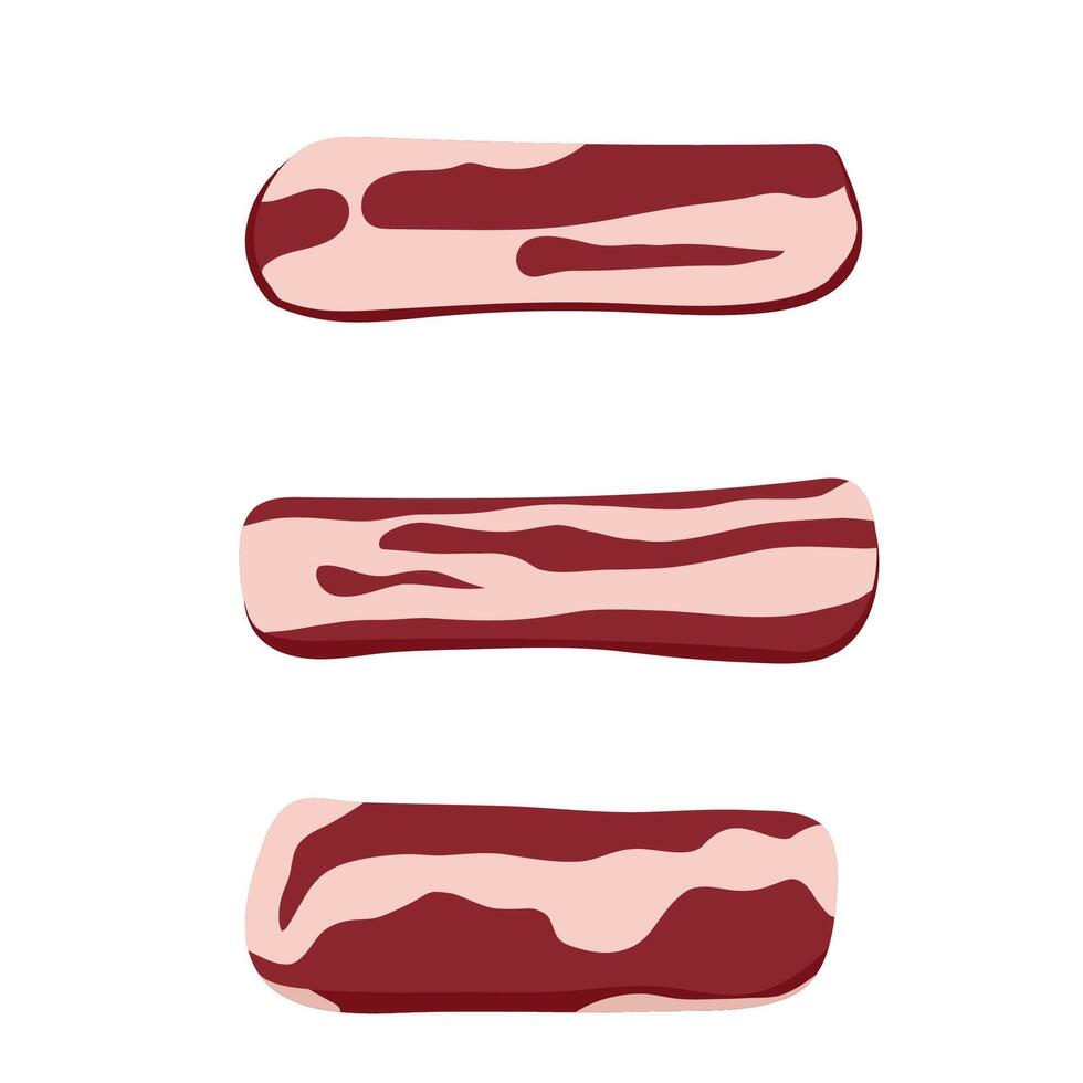 Collection of raw pieces of pork brisket. Cold cuts vector