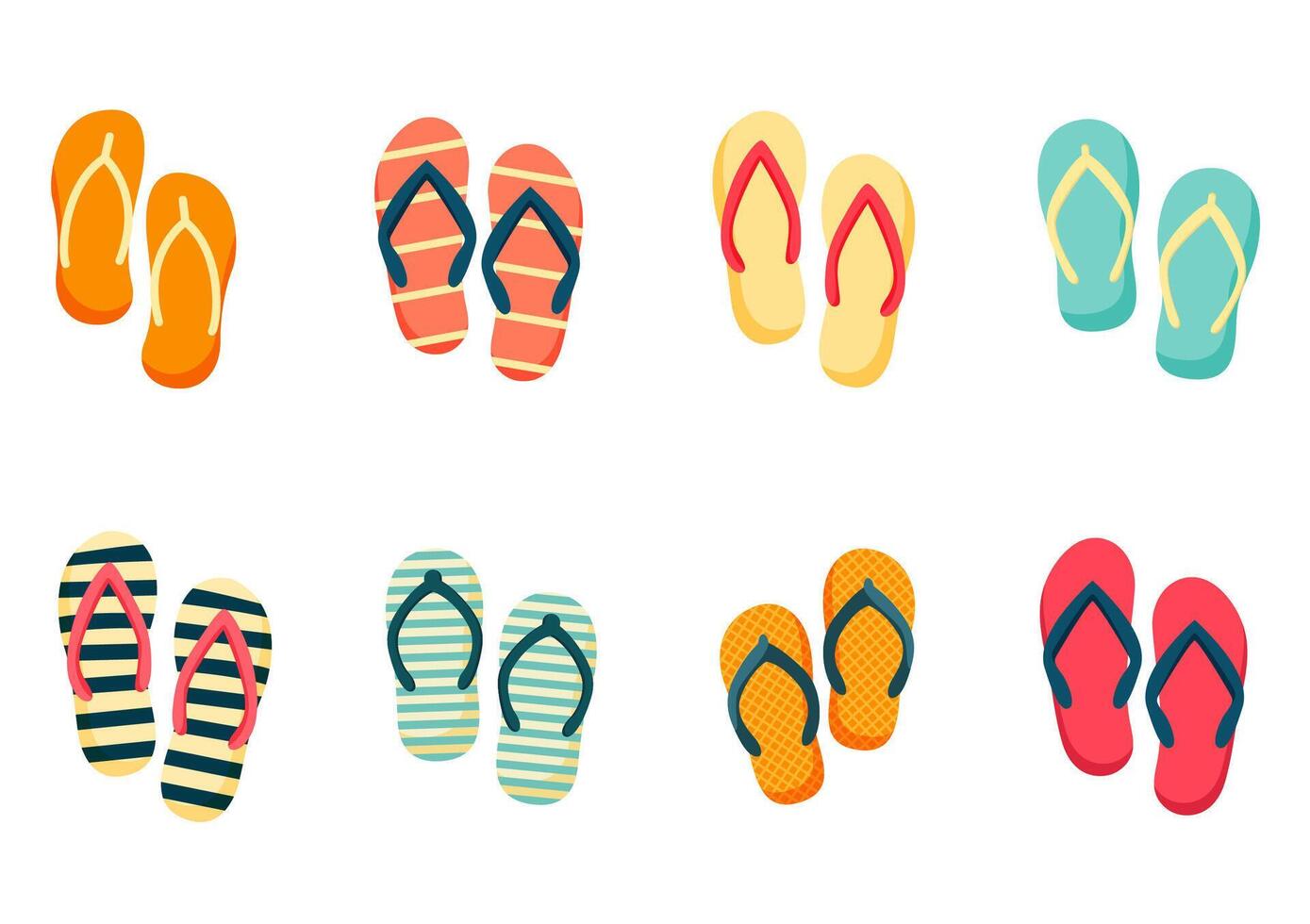 Set of summer beach slippers. Sand rubber sandal for summertime. Flip flops collection vector