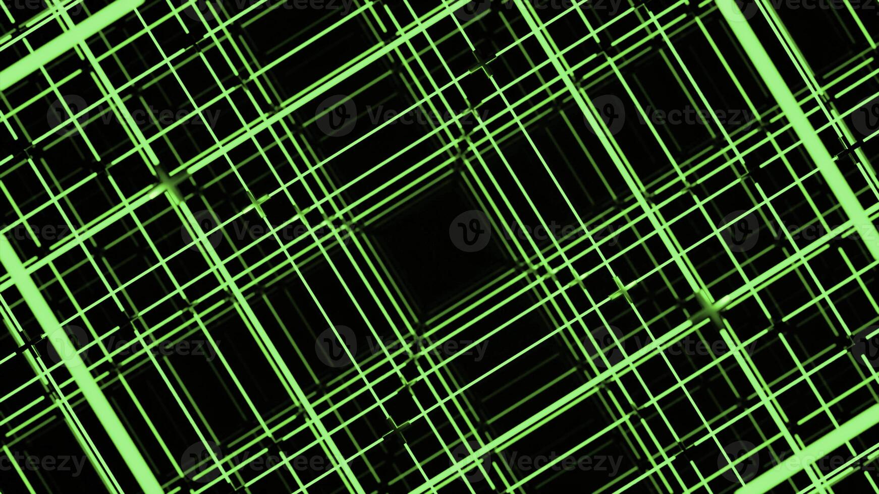 Rotating animation with square line construction. Design. Spatial grid with lines and squares. Electronic grid with square tunnel photo