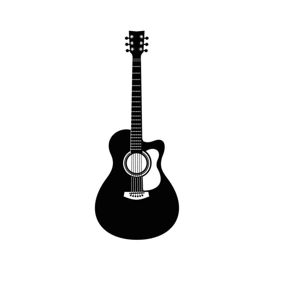 Stringed musical instrument logo illustration, acoustic guitar silhouette suitable for music stores and communities vector