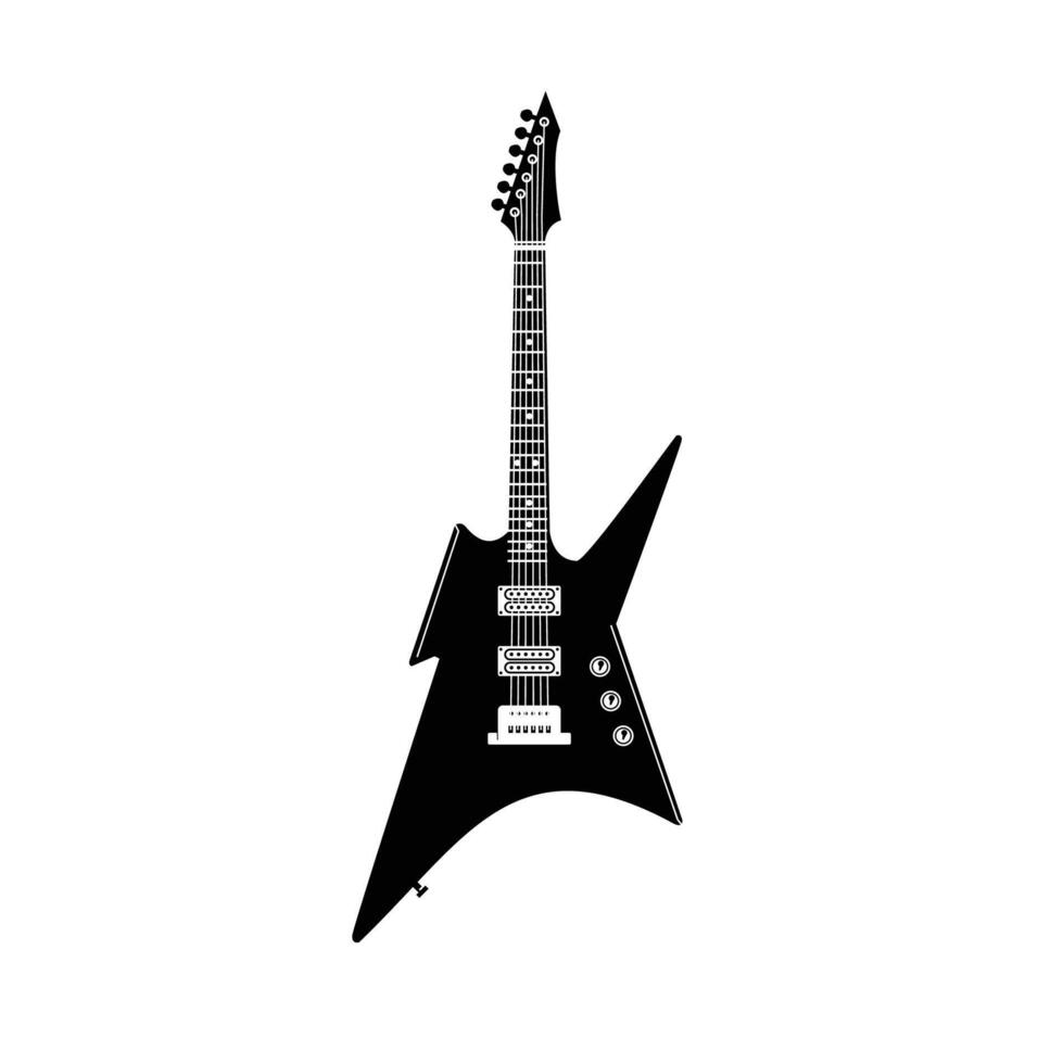Stringed musical instrument logo illustration, electric guitar silhouette suitable for music stores and communities vector