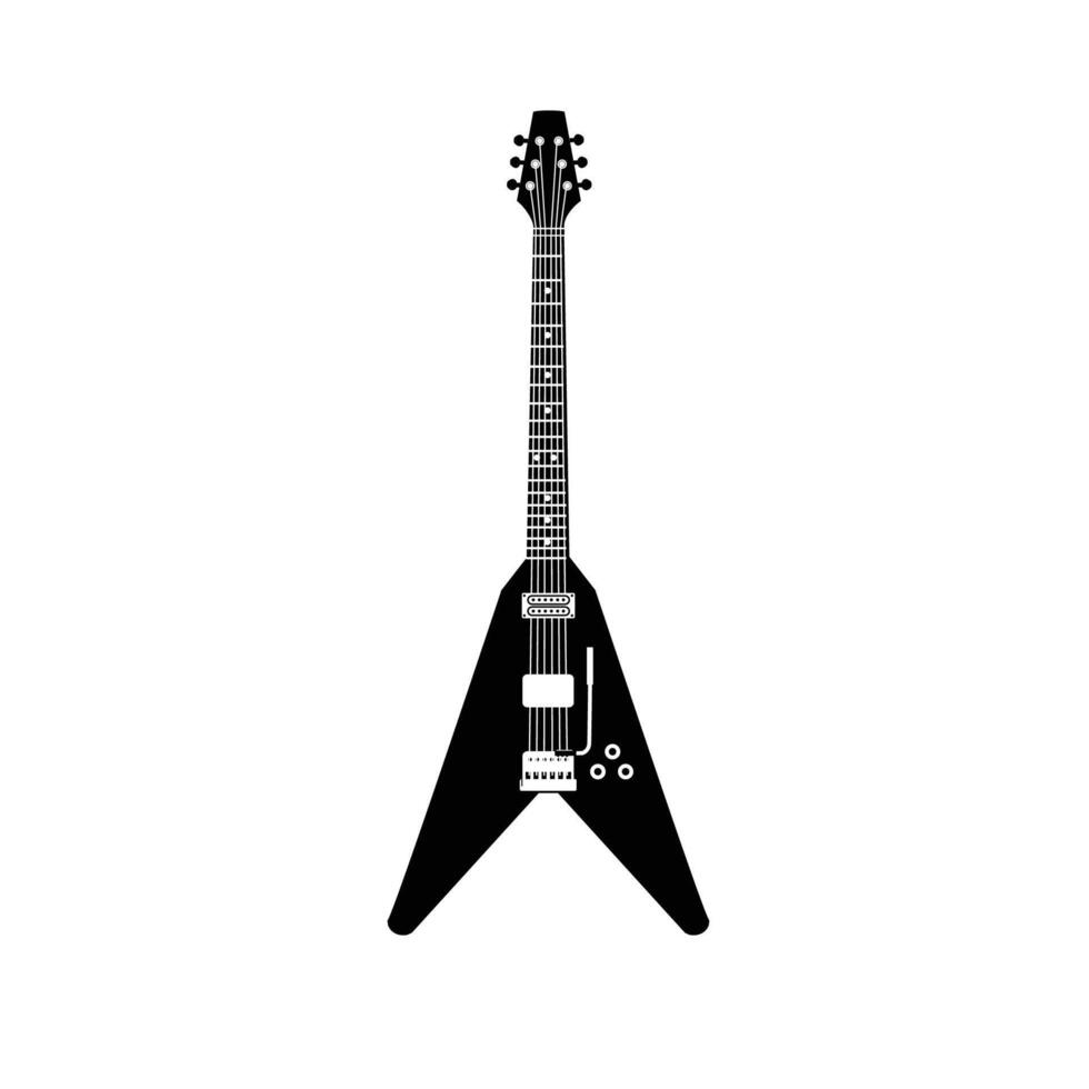 Stringed musical instrument logo illustration, electric guitar silhouette suitable for music stores and communities vector