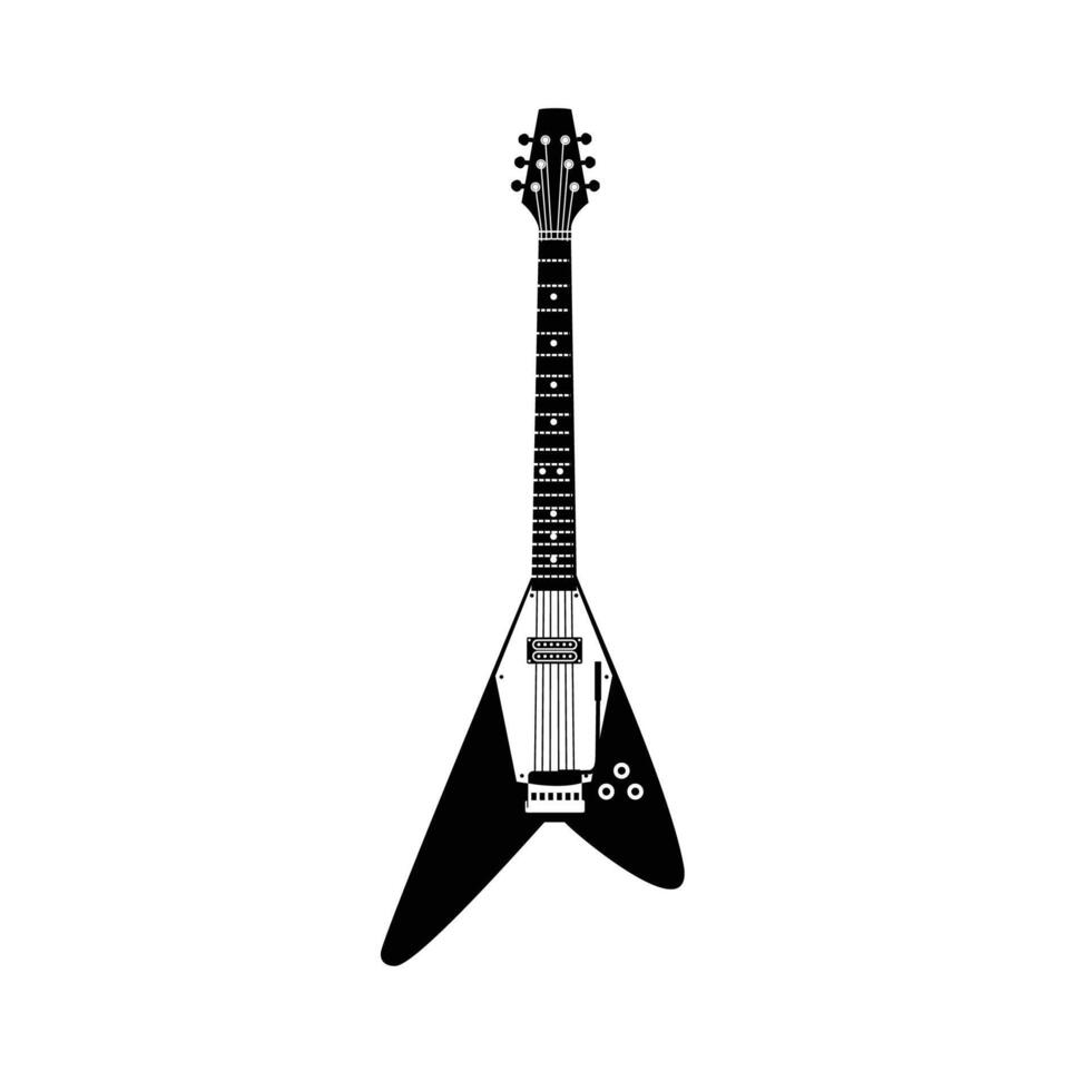 Stringed musical instrument logo illustration, electric guitar silhouette suitable for music stores and communities vector