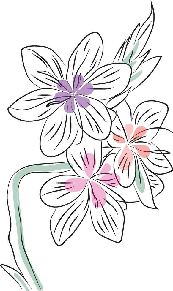 Floral hand drawn clipart. Botanical line art wallpaper with flowers, leaves. Design in colorful and green shades watercolor texture for banner, prints, wall art and home decoration. vector