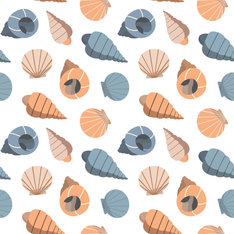 Sea shells seamless pattern. Underwater life. Isolated on white background vector