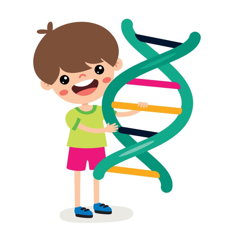 Cartoon Kid Holding DNA Icon vector