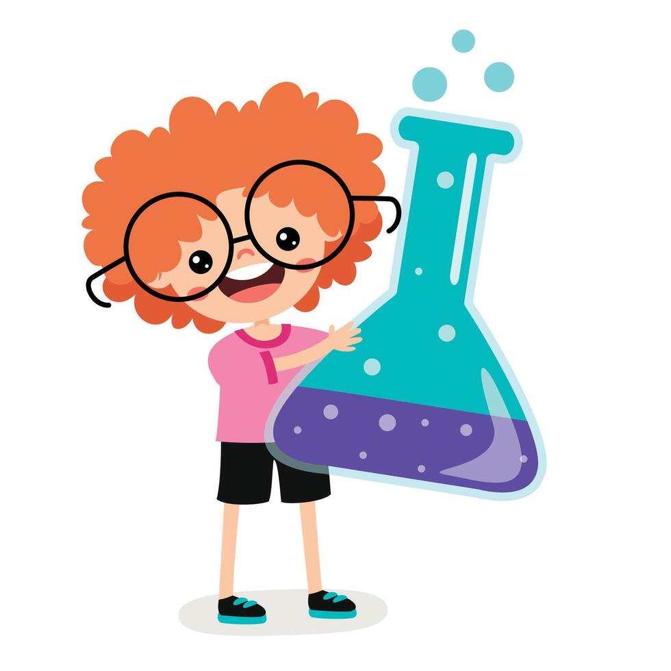 Cartoon Child Holding Chemistry Tube vector