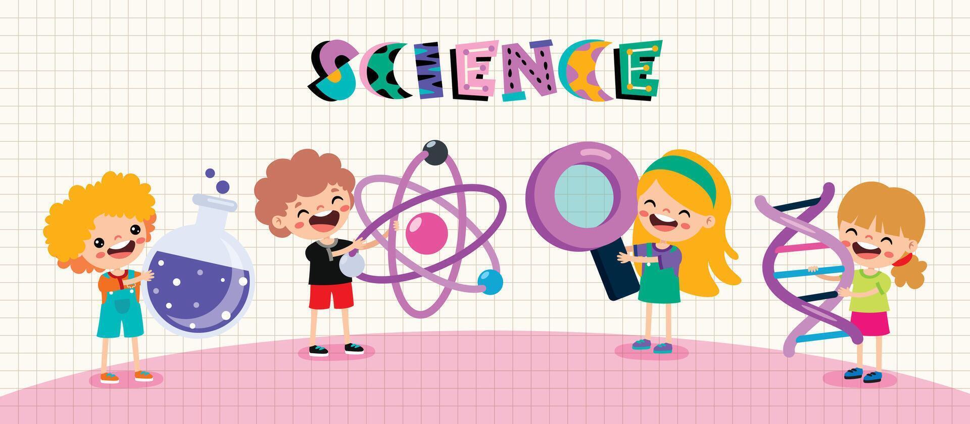 Cartoon Children Holding Science Equipments vector