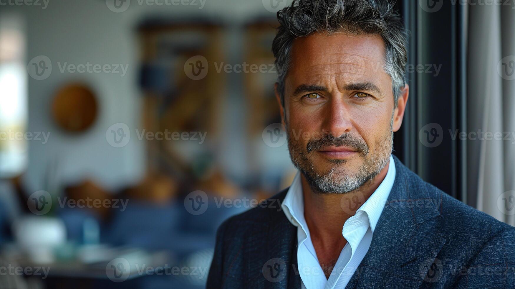 Proud attractive businessman in his forties wearing a suit and a white shirt. photo