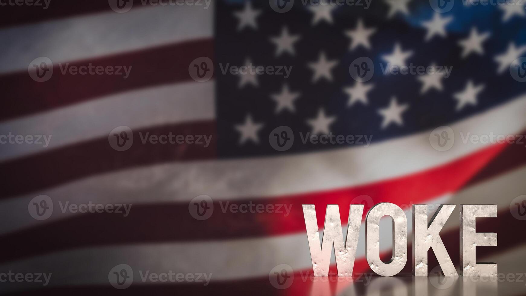The woke text on America flag background 3d rendering. photo