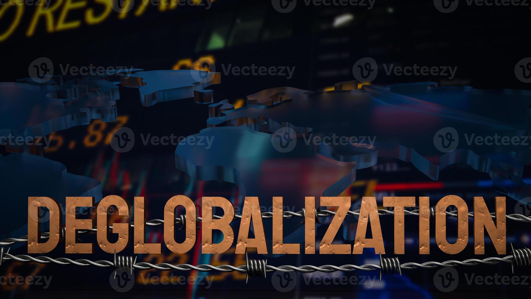 The deglobalization on world business chart image 3d rendering. photo
