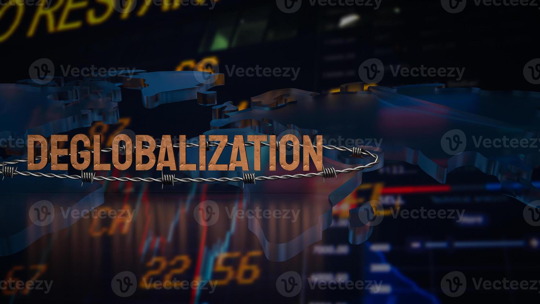 The deglobalization on world business chart image 3d rendering. photo