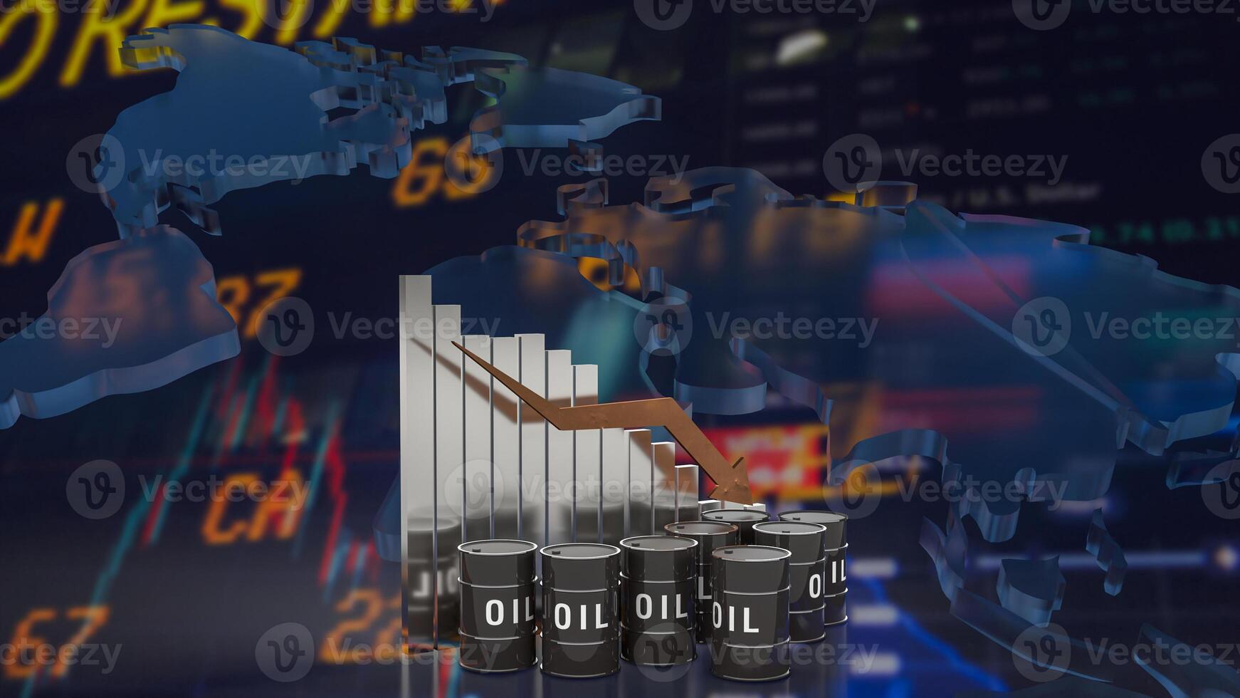 The oil tank and chart arrow down for Business concept 3d rendering. photo
