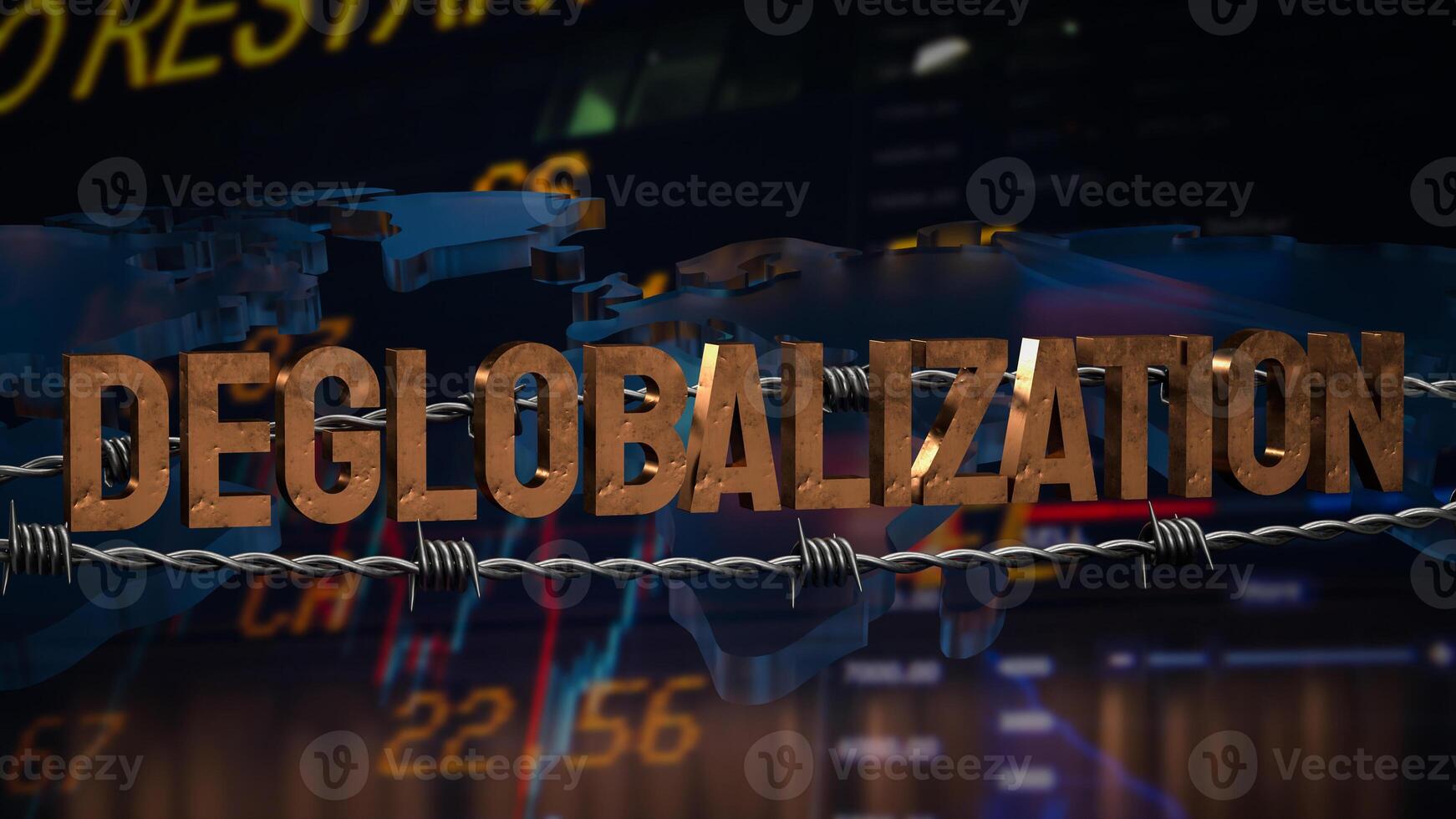The deglobalization on world business chart image 3d rendering. photo