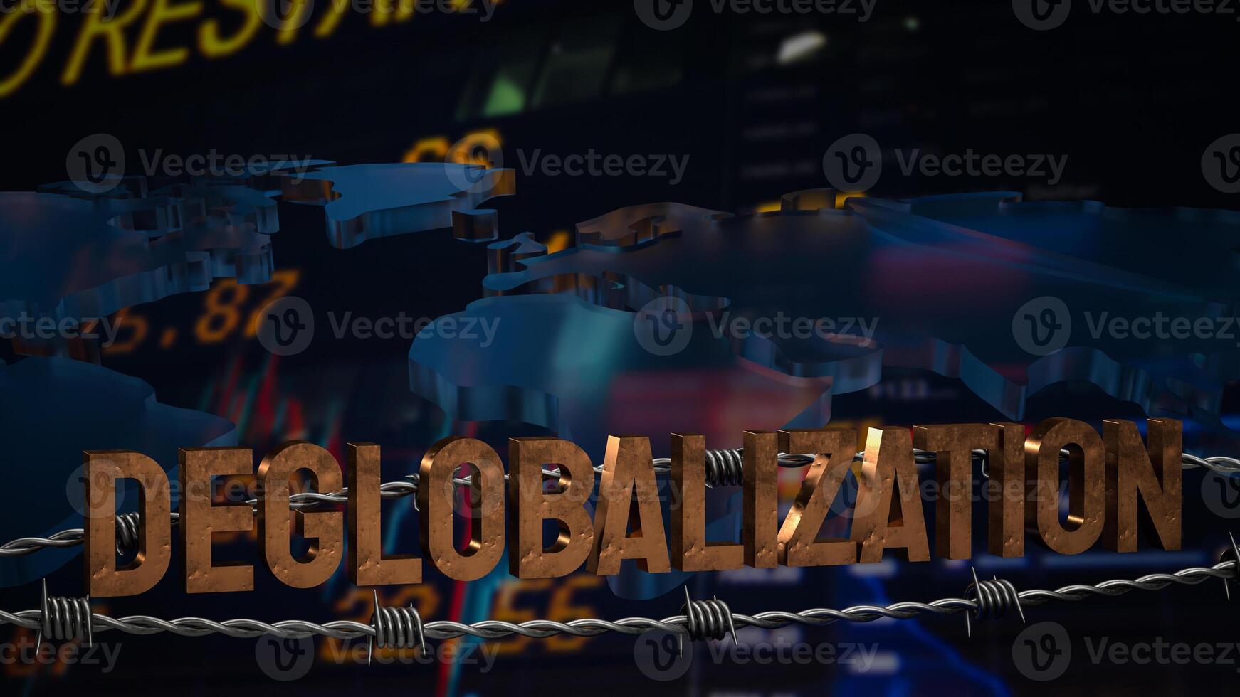 The deglobalization on world business chart image 3d rendering. photo