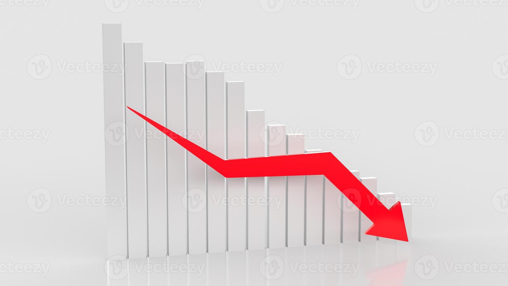 The white chart and red arrow down for Business concept 3d rendering. photo