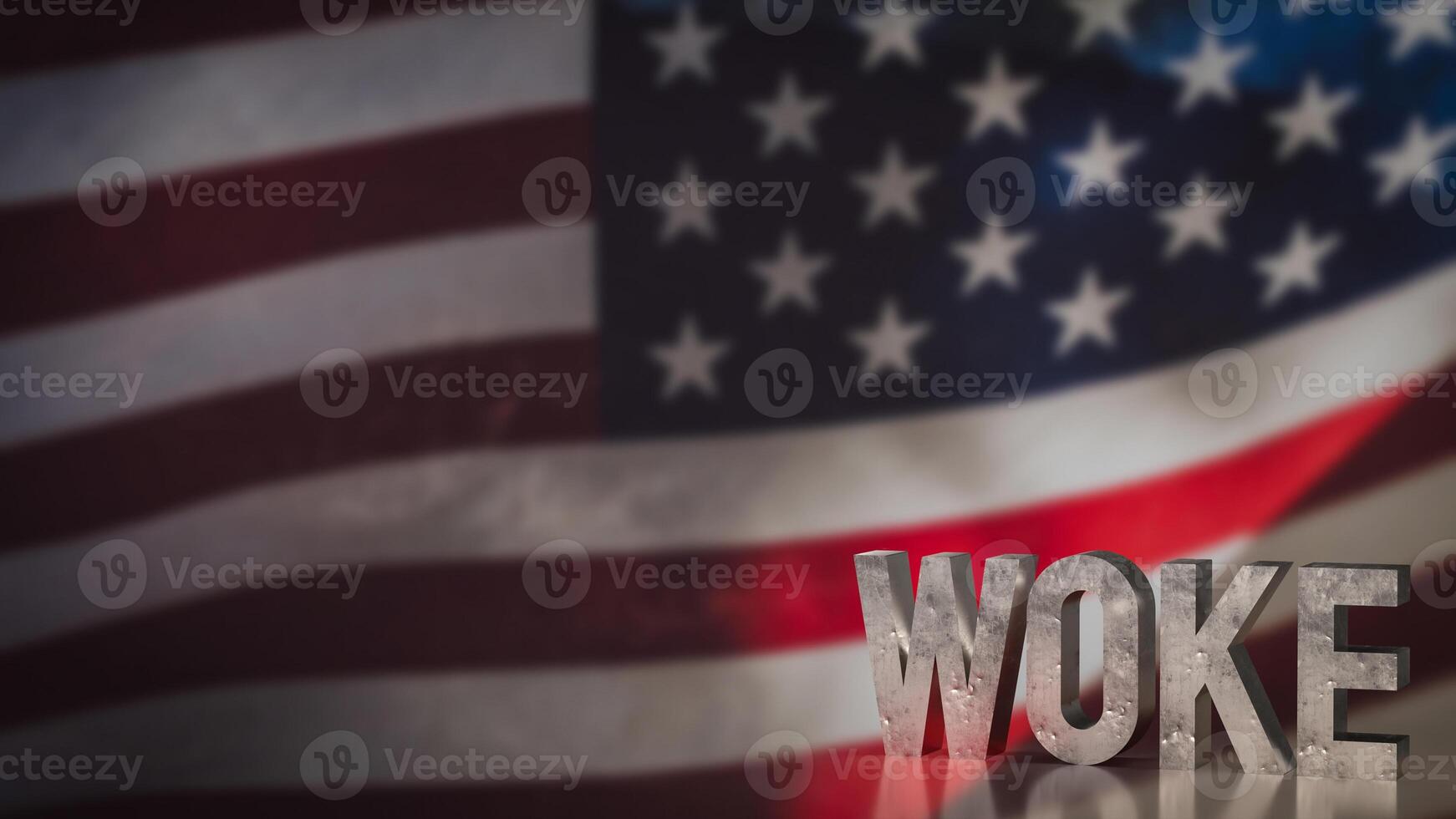 The woke text on America flag background 3d rendering. photo
