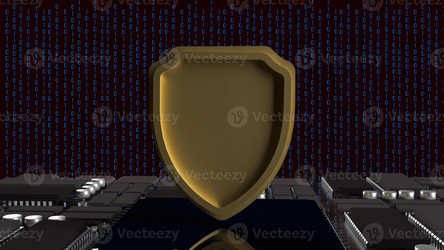 The Gold shield and PCB board for IT security concept 3d rendering. photo