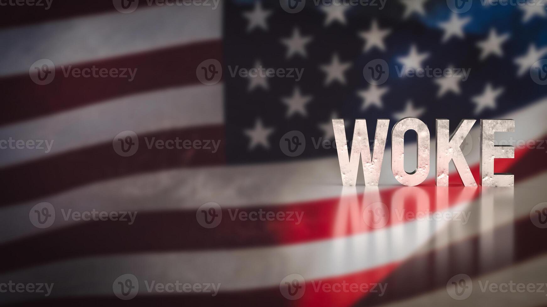 The woke text on America flag background 3d rendering. photo