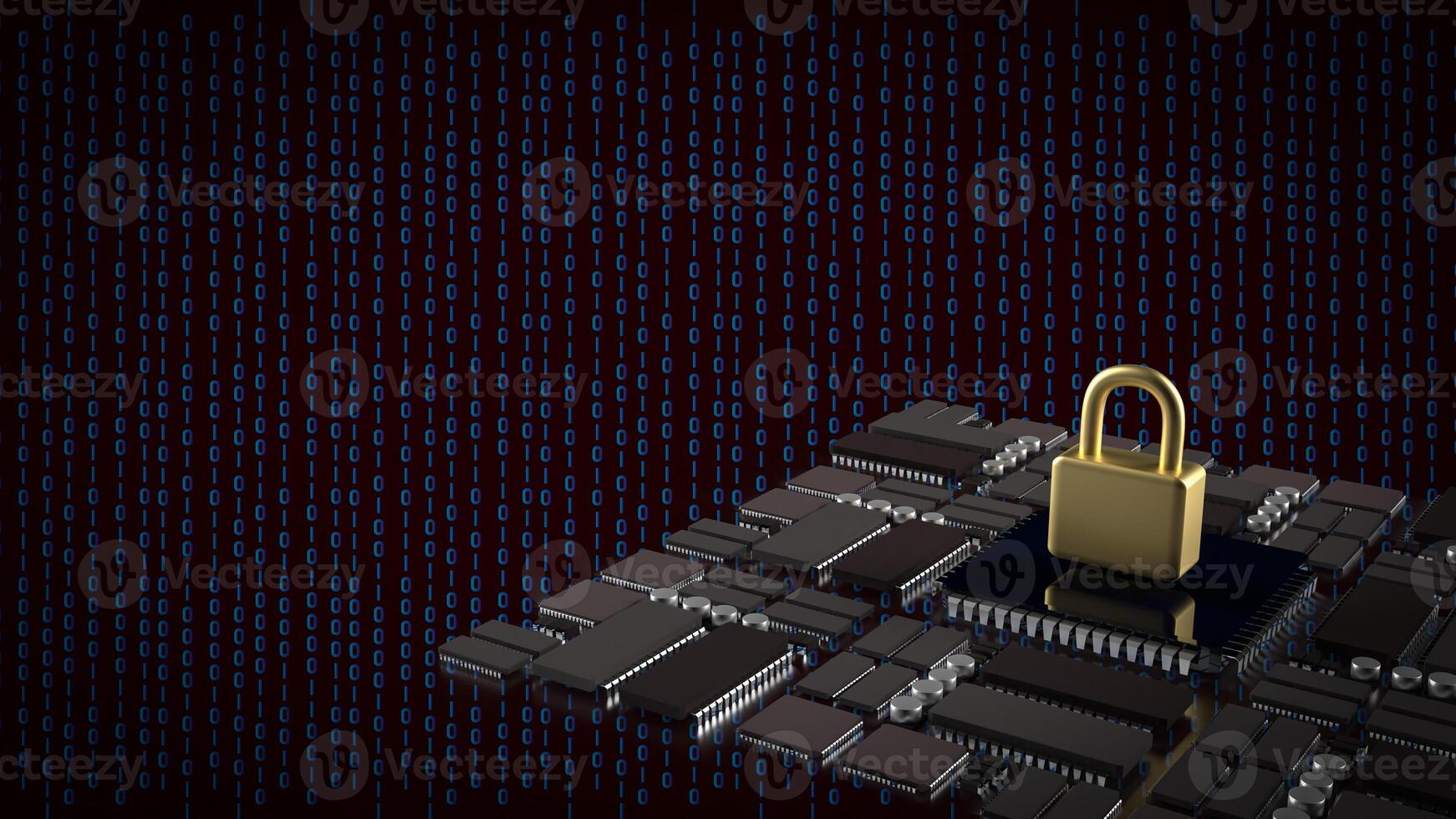 The Gold lock and PCB board for IT security concept 3d rendering. photo