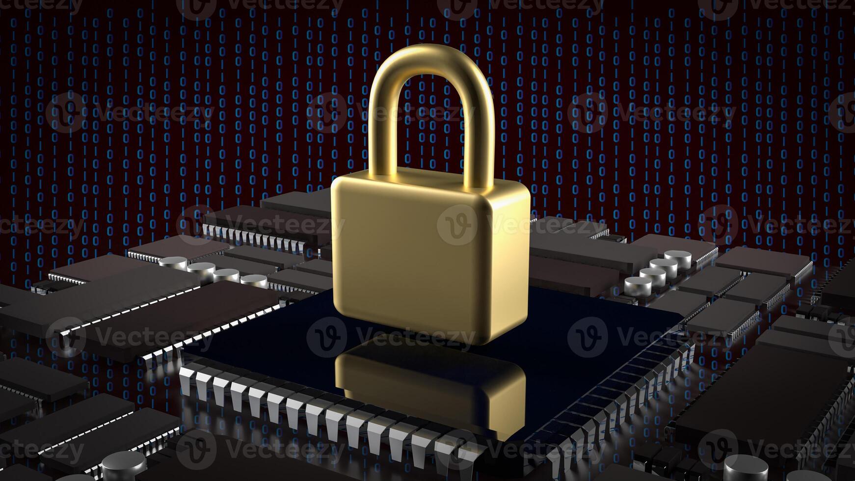 The Gold lock and PCB board for IT security concept 3d rendering. photo
