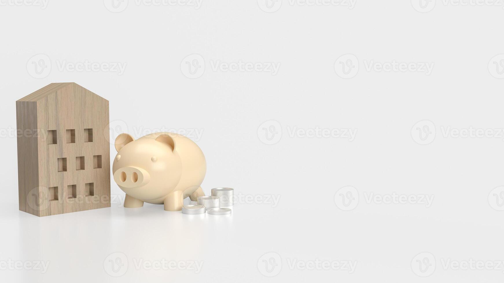 The piggy bank and wood house for property or saving concept 3d rendering. photo