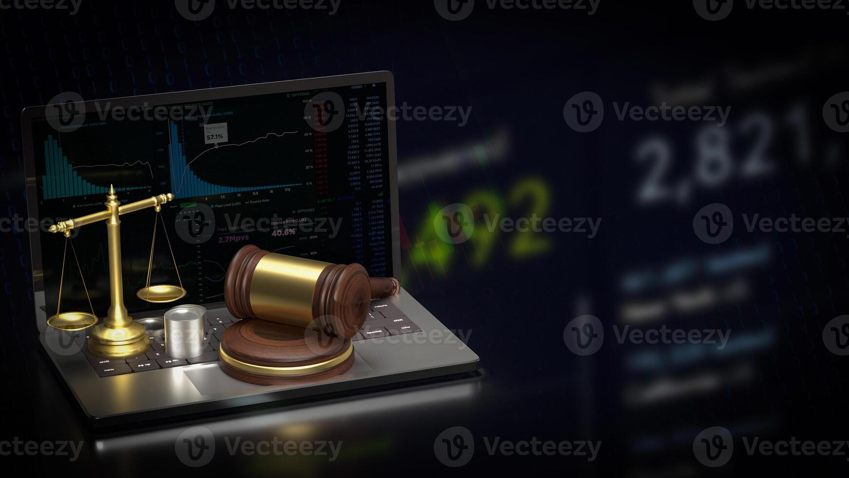 The libra on notebook for law concept 3d rendering. photo