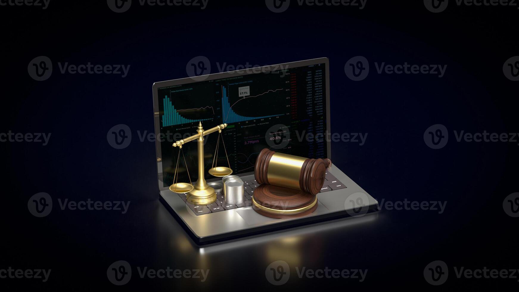 The libra on notebook for law concept 3d rendering. photo