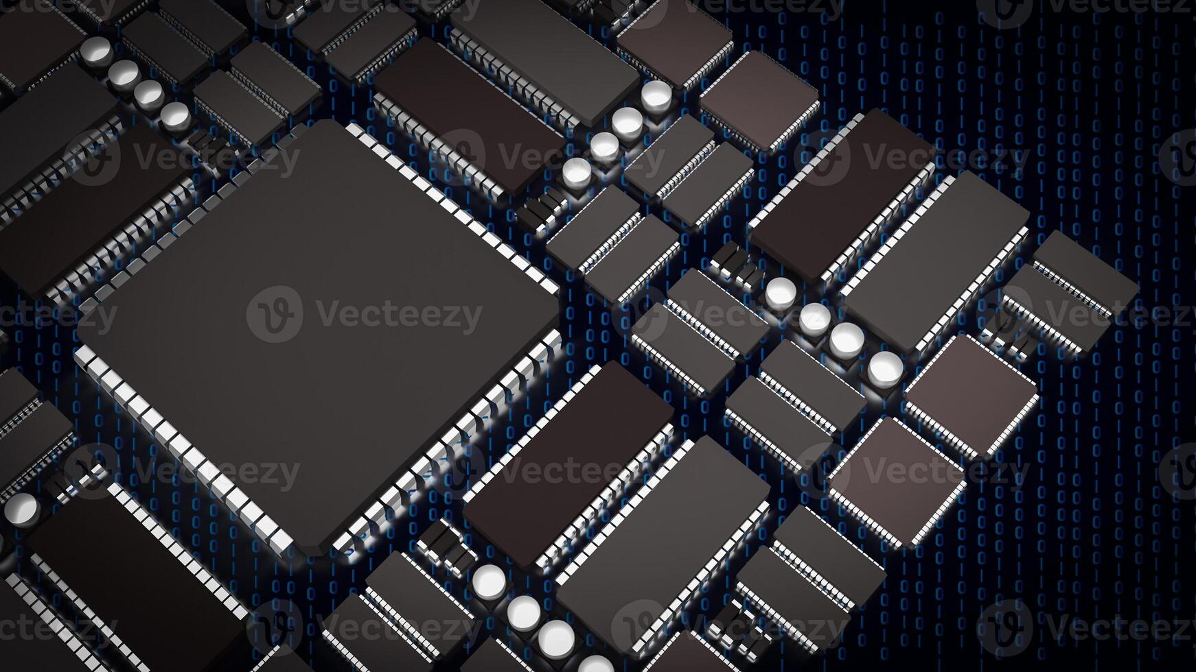 The Ic and pcb Board for technology or it concept 3d rendering. photo