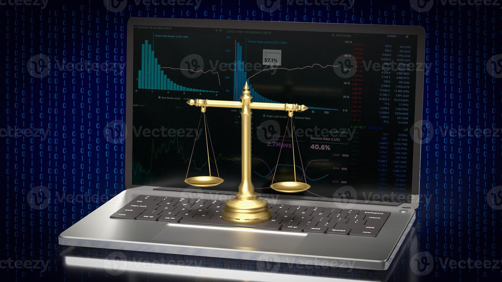 The libra on notebook for law concept 3d rendering. photo