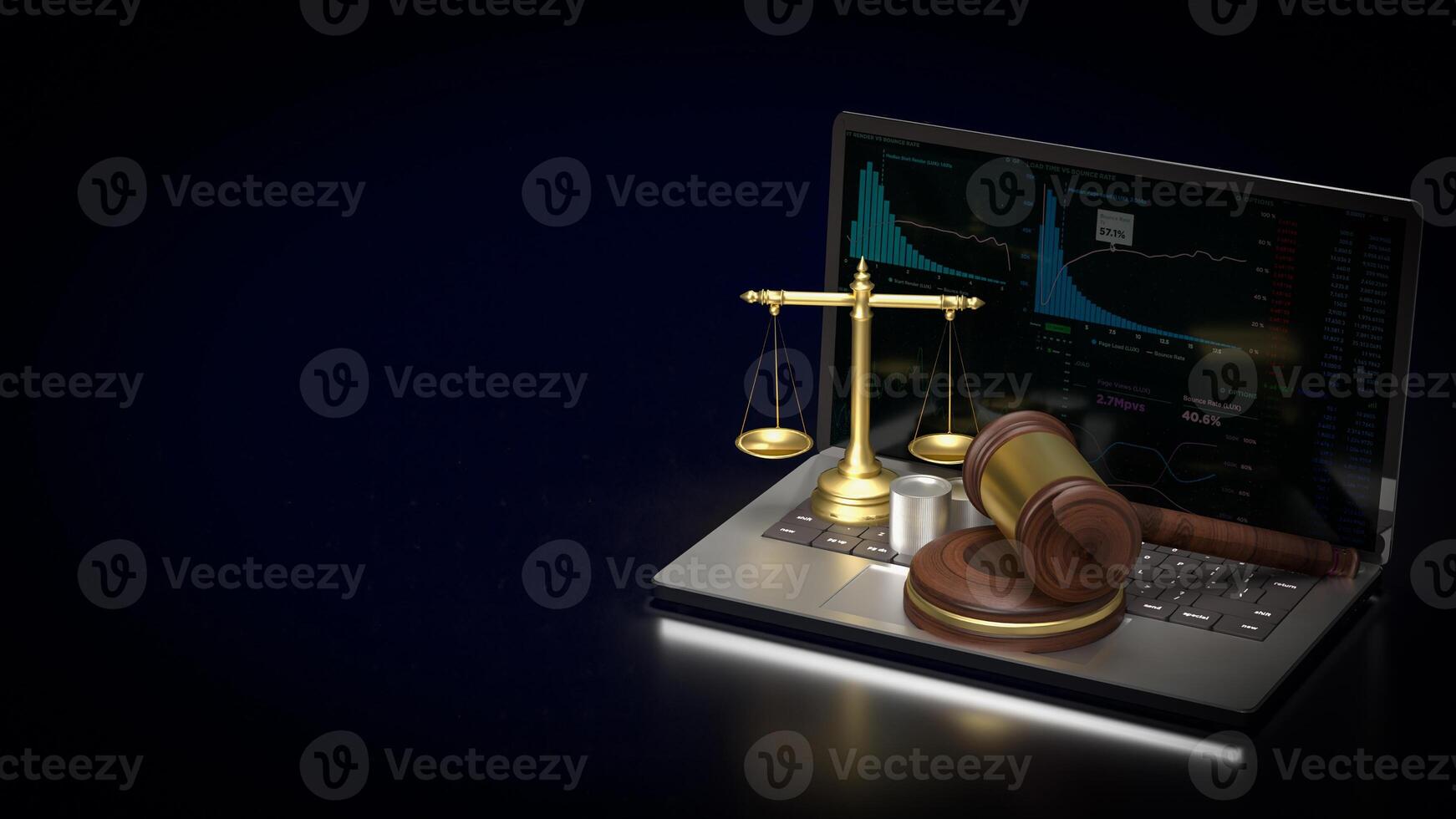The libra on notebook for law concept 3d rendering. photo