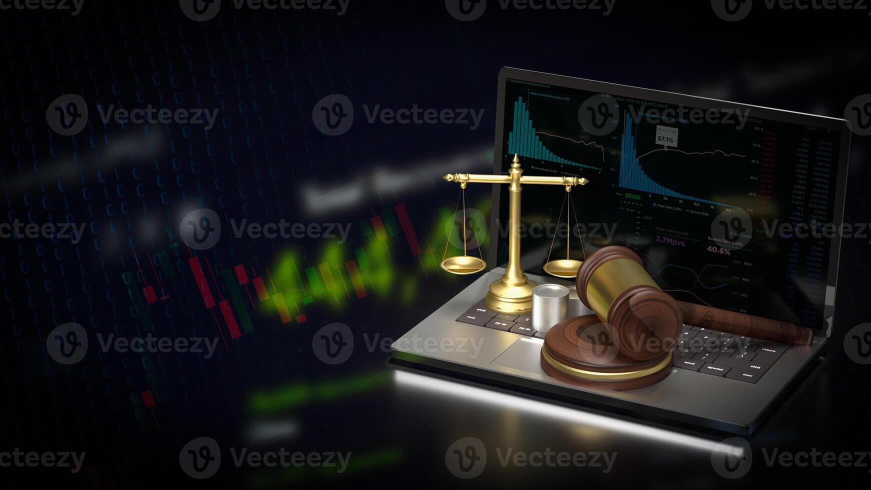 The libra on notebook for law concept 3d rendering. photo