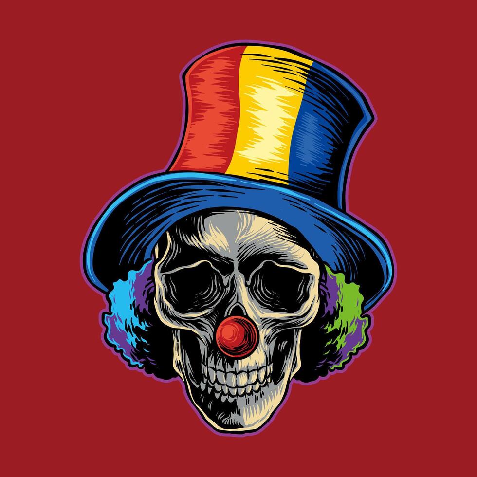 colorful clown skull illustration vector