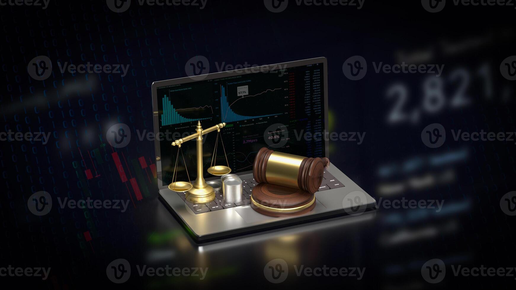The libra on notebook for law concept 3d rendering. photo
