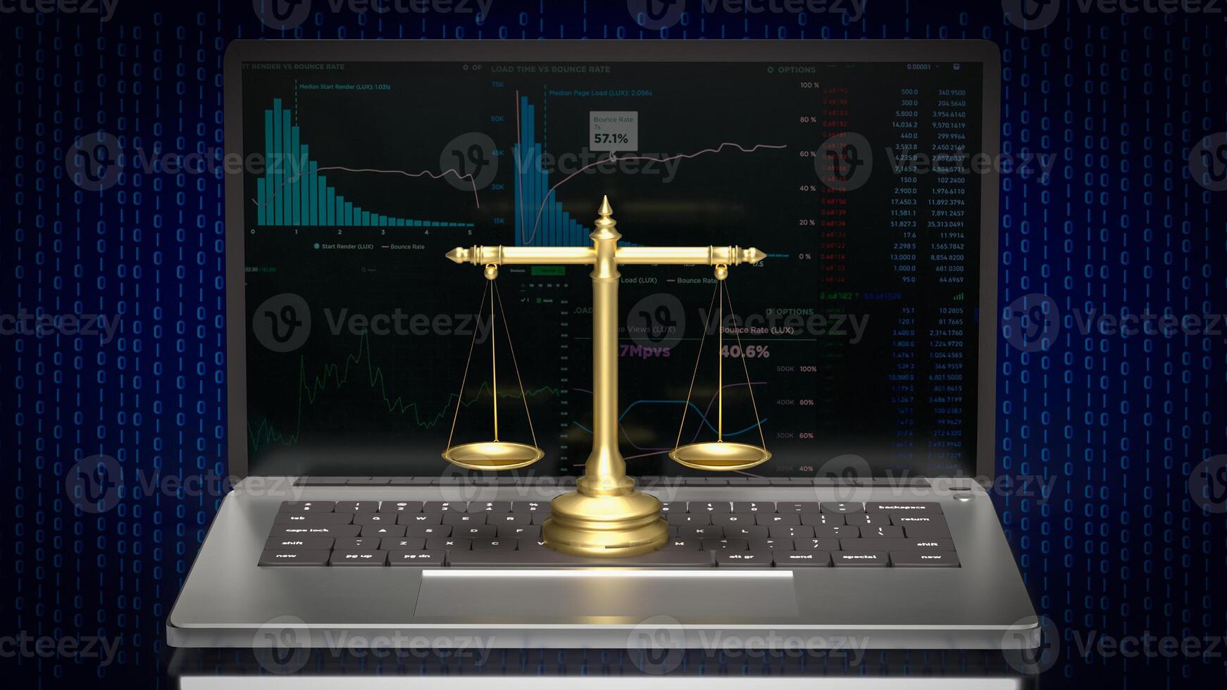 The libra on notebook for law concept 3d rendering. photo