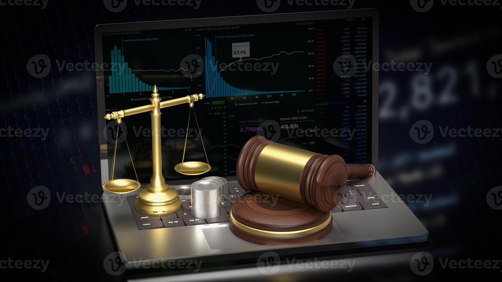 The libra on notebook for law concept 3d rendering. photo