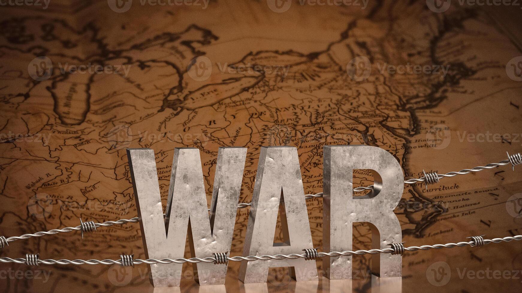 The war text and barbed wire on map image 3d rendering. photo