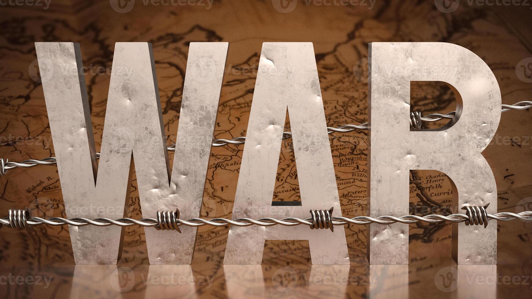 The war text and barbed wire on map image 3d rendering. photo