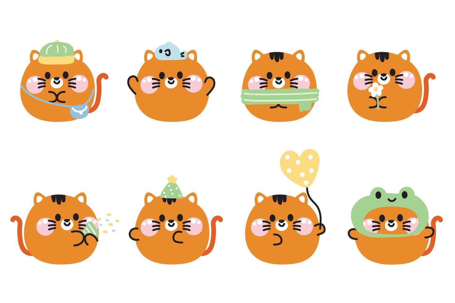 Set of cute cat round shape pastel in various poses and feeling on white background.Meow lover.Pet animal character cartoon design collection.Kawaii.illustration. vector