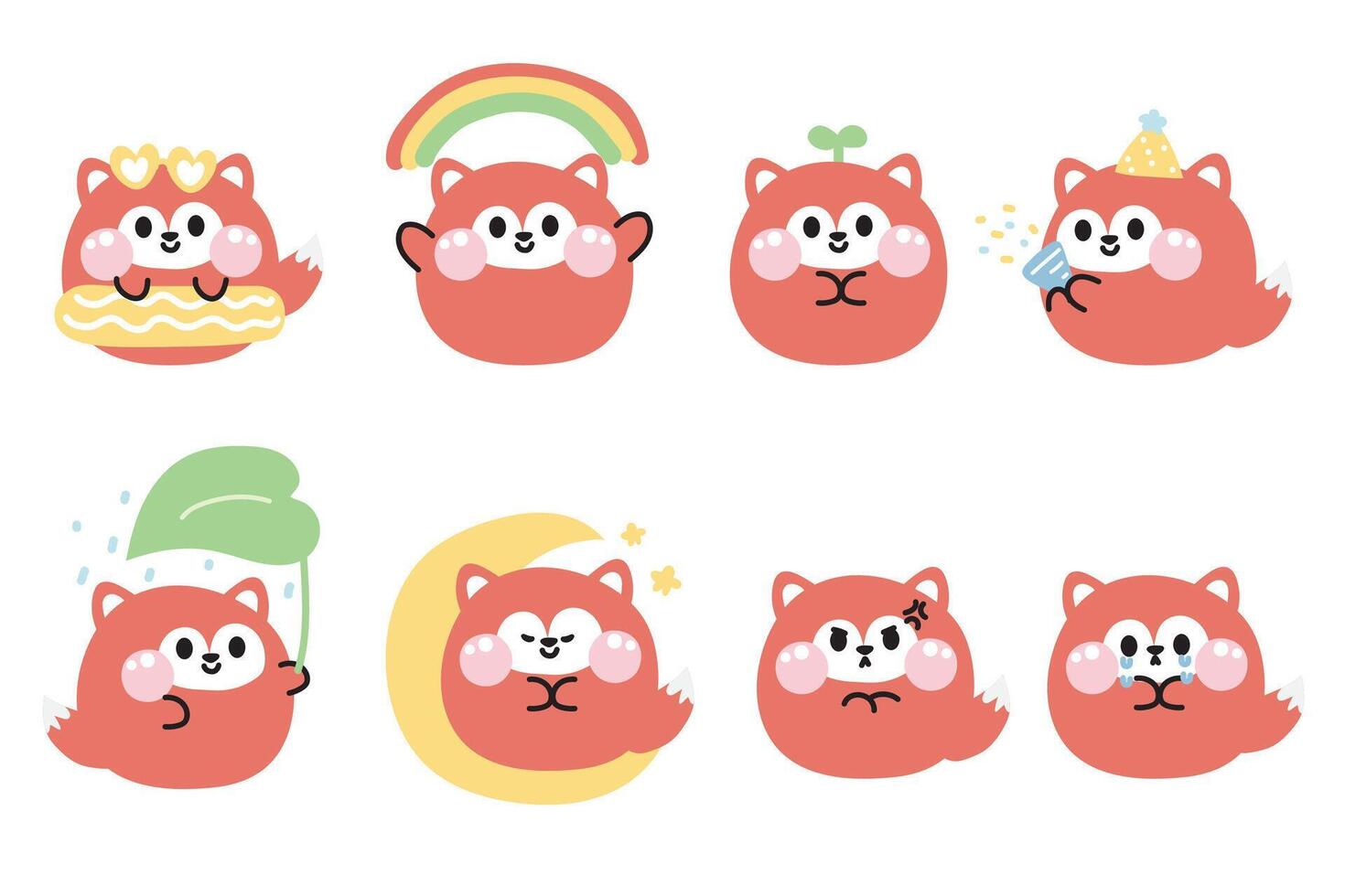 Set of cute fox round shape pastel in various poses and feeling on white background.Wild animal character cartoon design collection.Kawaii.illustration. vector