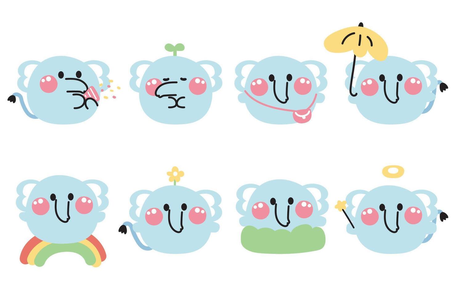Set of cute elephant round shape pastel in various poses on white background.Wild animal character cartoon design collection.Kawaii.illustration. vector