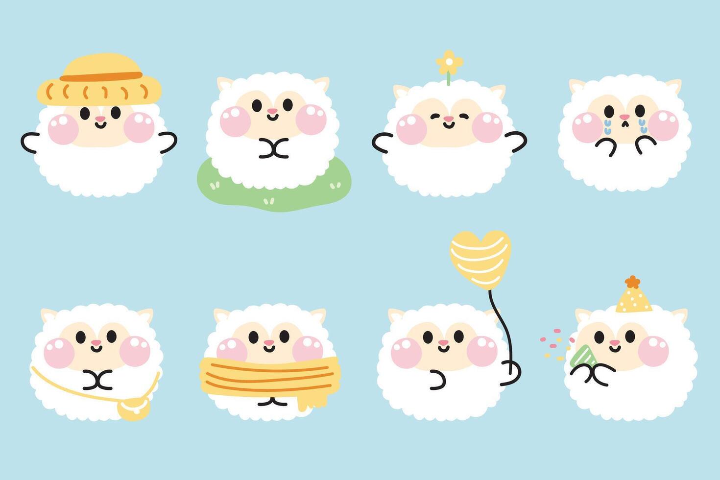 Set of cute sheep round shape pastel in various poses and feeling on background vector